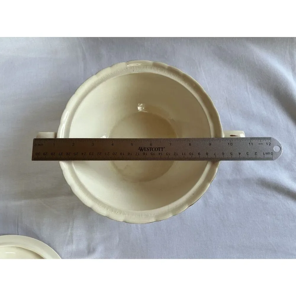 Vintage Royal China 22-K-Gold Serving Bowl with Lid & Handles Cream/Gold Colored